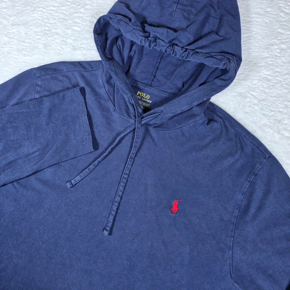 Polo Ralph Lauren Hooded T-Shirt Mens XL Navy Blue L/S Red Pony RN41381